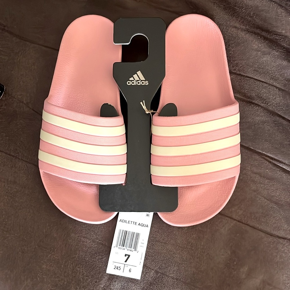 NWT Adidas Adilette Aqua Pink Slides, Size 7